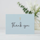 Dusty Blue Modern Doopsel Baby bedankkaart (Staand voorkant)