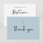 Dusty Blue Modern Doopsel Baby bedankkaart (Voorkant / Achterkant)