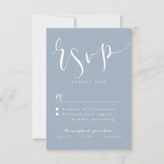 Dusty Blue Modern Eenvoudig Script bruiloft RSVP (Voorkant)