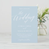 Dusty Blue Modern Elegant Calligraphy Wedding Inv Kaart (Staand voorkant)