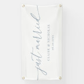 Dusty Blue Modern Elegant Just Married Wedding Car Spandoek (Verticaal)