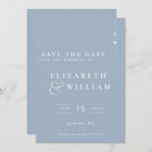 Dusty Blue Modern Elegant Monogram Huwelijk Save The Date (Voorkant / Achterkant)