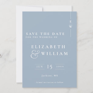 Dusty Blue Modern Elegant Monogram Huwelijk Save The Date
