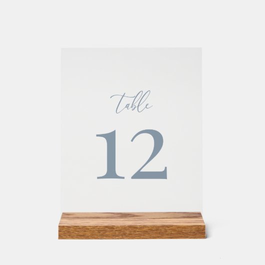 Dusty Blue Modern Elegant Trouwtafel Nummer Acryl Bord (Voorkant)