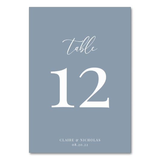 Dusty Blue Modern Elegant Trouwtafel Nummer Kaart (Voorkant)