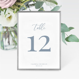 Dusty Blue Modern Elegant Trouwtafel Nummer Kaart