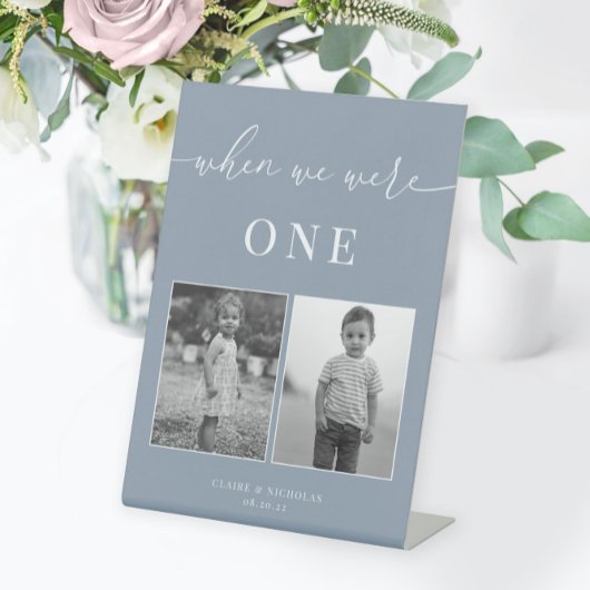 Dusty Blue Modern Elegant Wedding Age Tafelnummer Reclamebord Met Voetstuk