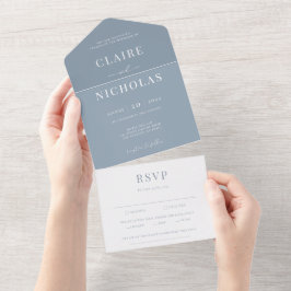Dusty Blue Modern Elegant Wedding All In One Uitnodiging