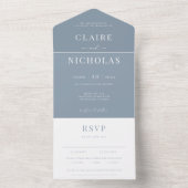 Dusty Blue Modern Elegant Wedding All In One Uitnodiging (Binnen)