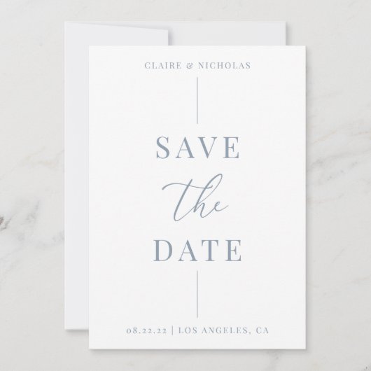 Dusty Blue Modern Elegant Wedding Bold Text&Photo Save The Date (Voorkant)