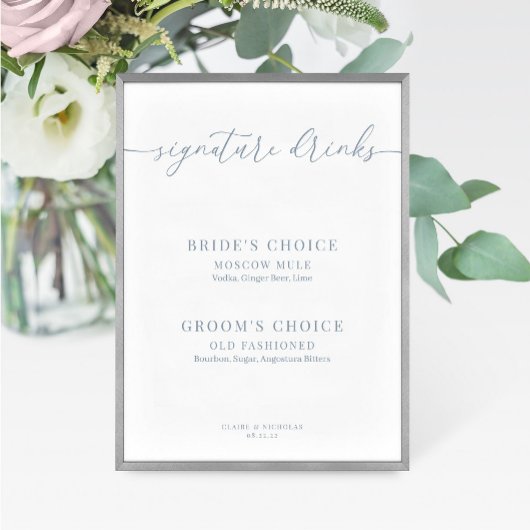 Dusty Blue Modern Elegant Wedding Drinken Sign