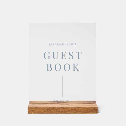 Dusty Blue Modern Elegant Wedding Guestbook Acryl Bord (Voorkant)