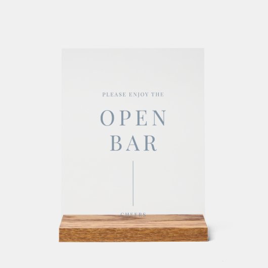 Dusty Blue Modern Elegant Wedding Open Bar Acryl Bord (Voorkant)