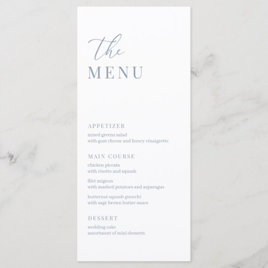 Dusty Blue Modern Elegant Wedding Receptie Menu (Voorkant)
