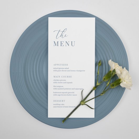 Dusty Blue Modern Elegant Wedding Receptie Menu
