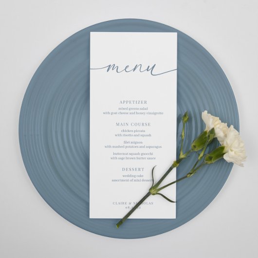Dusty Blue Modern Elegant Wedding Receptie Menu