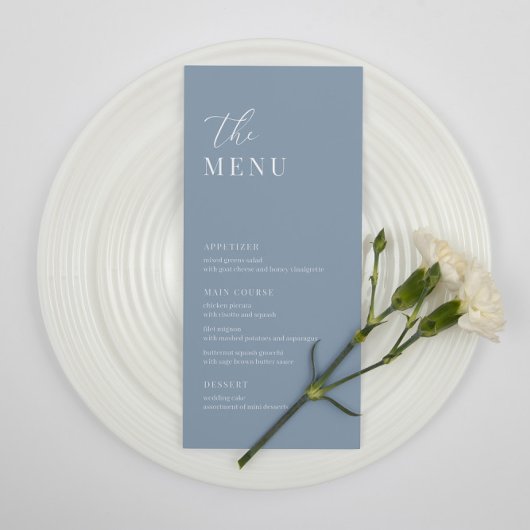 Dusty Blue Modern Elegant Wedding Receptie Menu