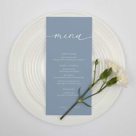 Dusty Blue Modern Elegant Wedding Receptie Menu