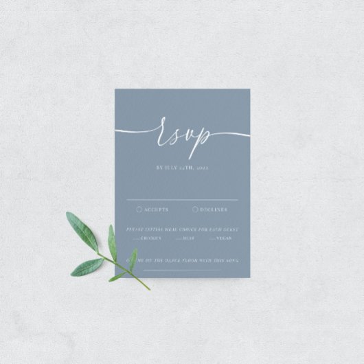 Dusty Blue Modern Elegant Wedding RSVP Card