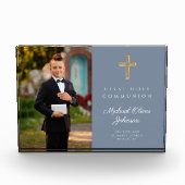 Dusty Blue Modern First Heilige Communauteit Boy A Fotoblokken (Voorkant)