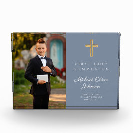 Dusty Blue Modern First Heilige Communauteit Boy A Fotoblokken