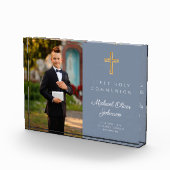 Dusty Blue Modern First Heilige Communauteit Boy A Fotoblokken (Rechts)