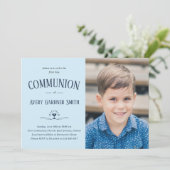 Dusty Blue Modern First Heilige Communeuchyfoto Kaart (Staand voorkant)