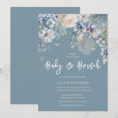 Dusty Blue Modern Floral Baby shower Brunch Kaart (Voorkant / Achterkant)