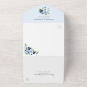 Dusty Blue Modern Floral Botanical Wedding All In One Uitnodiging (Buitenkant)