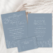 Dusty Blue Modern Floral Bridal Brunch Invitation Kaart