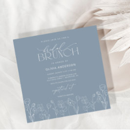 Dusty Blue Modern Floral Bridal Brunch Invitation Kaart