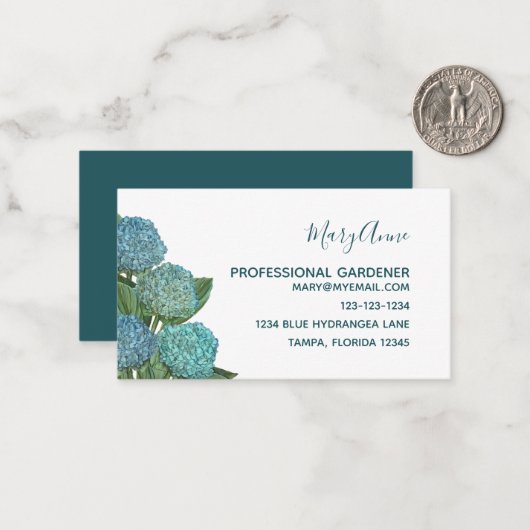 Dusty Blue Modern Floral Foliage Hydrangea Note Ca Notitiekaartje (Voorkant / Achterkant in situ)