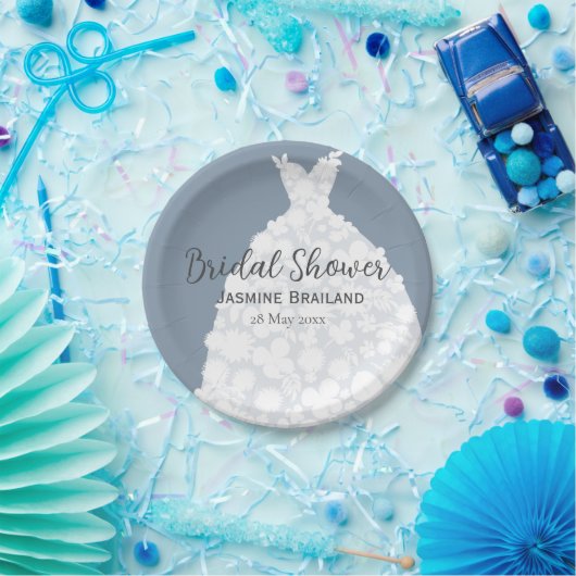 Dusty Blue Modern Floral Gown Vrijgezellenfeest Papieren Bordje (Feest)