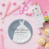 Dusty Blue Modern Floral Gown Vrijgezellenfeest Papieren Bordje (Feest)