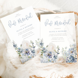Dusty Blue Modern Floral Vow Renewal Kaart