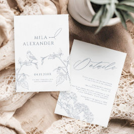 Dusty Blue Modern Floral Wedding Detail Informatiekaartje