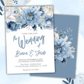 Dusty Blue Modern Floral Wedding Kaart