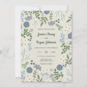 Dusty Blue Modern Floral Wedding Kaart (Voorkant)