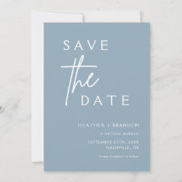 Dusty Blue Modern Foto Save the Dates Invitations Kaart