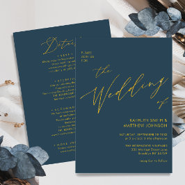 Dusty Blue Modern Gold Script in één bruiloft Kaart