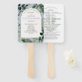 Dusty Blue Modern Greenery Outdoorbruiloft Handwaaier (Voorkant en achterkant)