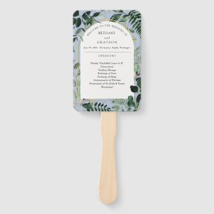 Dusty Blue Modern Greenery Outdoorbruiloft Handwaaier