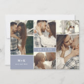 Dusty Blue Modern Initialen & Foto's Sla de datum  Save The Date (Voorkant)