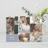 Dusty Blue Modern Initialen & Foto's Sla de datum  Save The Date (Staand voorkant)