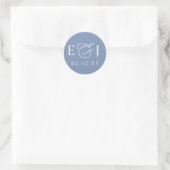 Dusty Blue Modern Initialen Monogram Bruiloft Ronde Sticker (Tas)