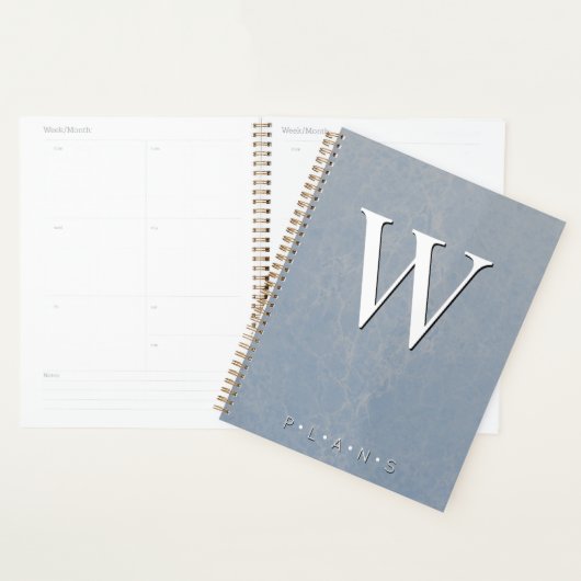 Dusty Blue Modern Marble Monogram Planner (Display)