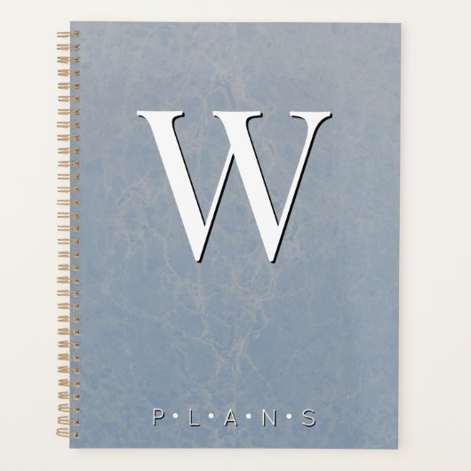 Dusty Blue Modern Marble Monogram Planner (Voorkant)
