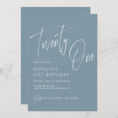 Dusty Blue | Modern minimaal script 21e verjaardag Kaart (Voorkant / Achterkant)