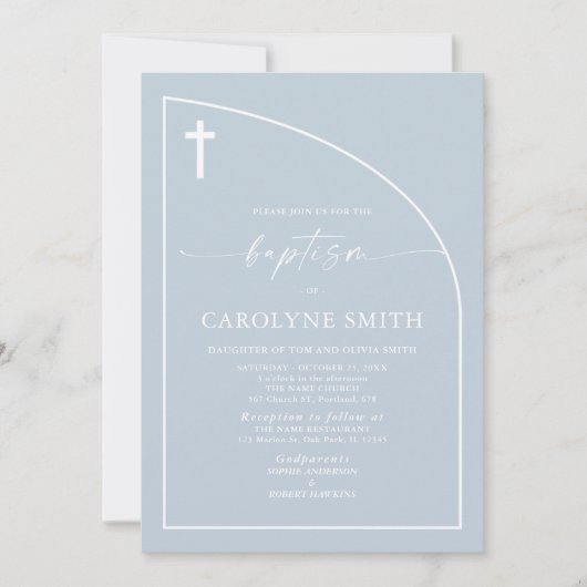 Dusty Blue Modern Minimal Celebration Baptisme Kaart (Voorkant)