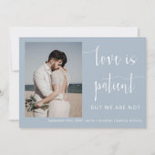 Dusty Blue Modern Minimal Script Photo Elopement Kaart (Voorkant)